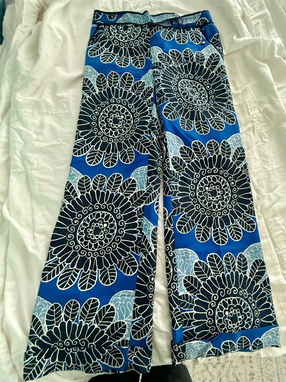 Tory Burch Bright Blue Silk Floral Pants